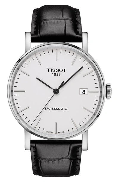 Shop Tissot Everytime Swissmatic Leather Strap Watch, 40mm In Black/ Silver