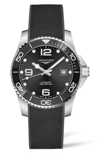 Shop Longines Hydroconquest Automatic Rubber Strap Watch, 41mm In Black/ Silver