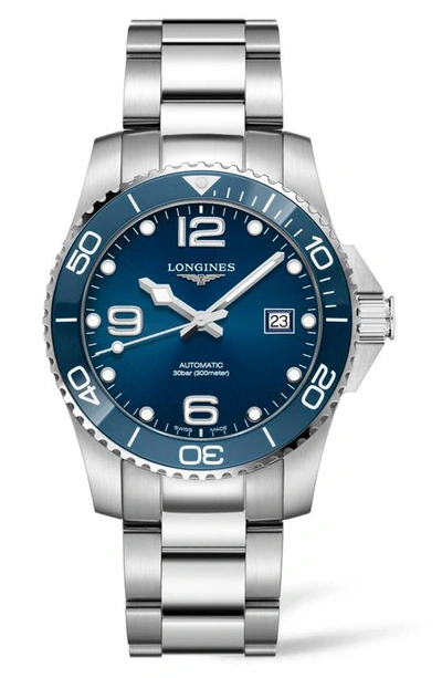 Shop Longines Hydroconquest Automatic Bracelet Watch, 41mm In Silver/ Blue/ Silver