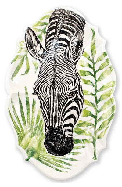 Shop Vietri Into The Jungle Zebra Scalloped Platter In Handpainted