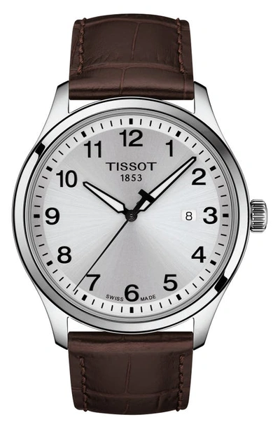 Shop Tissot Gent Xl Classic Leather Strap Watch, 42mm In Brown/ Silver