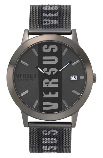 Shop Versus Barbes Logo Mesh Watch, 44mm In Black/ Grey/ Black