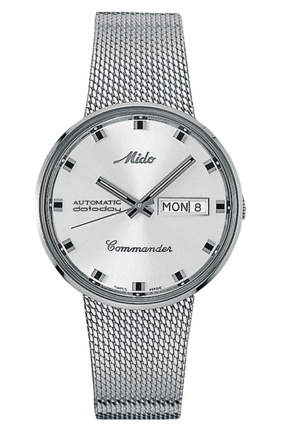 Shop Mido Commander Automatic Mesh Strap Watch, 37mm In Silver/ White/ Silver