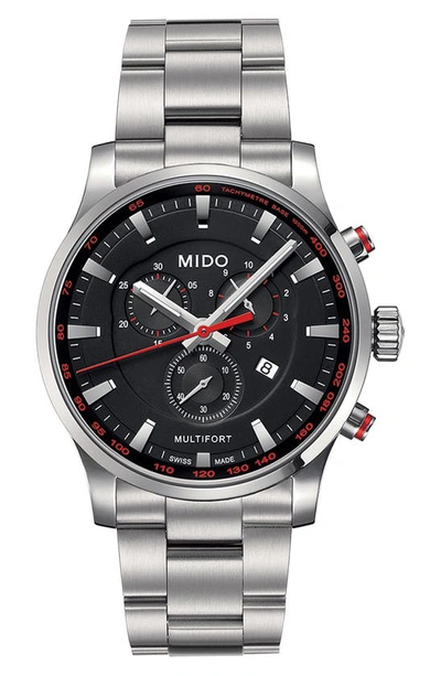 Shop Mido Multifort Chronograph Bracelet Watch, 42mm In Silver/ Black/ Silver