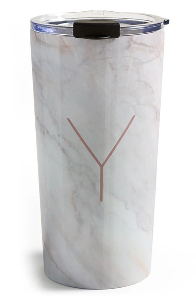 Deny Designs Marbled Monogram Travel Mug In Y