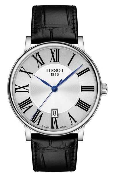 Shop Tissot T-classic Carson Leather Strap Watch, 40mm In Black/ Silver