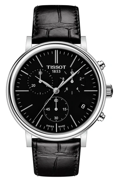 Shop Tissot Carson Premium Chronograph Leather Strap Watch, 41mm In Black/ Silver