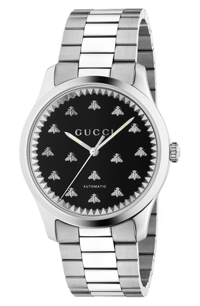 Shop Gucci Bee Automatic Bracelet Watch, 42mm In Silver/ Black Onyx/ Silver