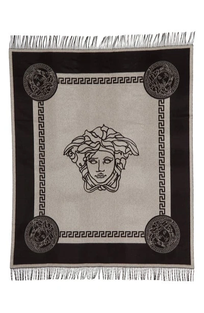 Shop Versace Medusa Wool & Silk Wrap In Black/ White