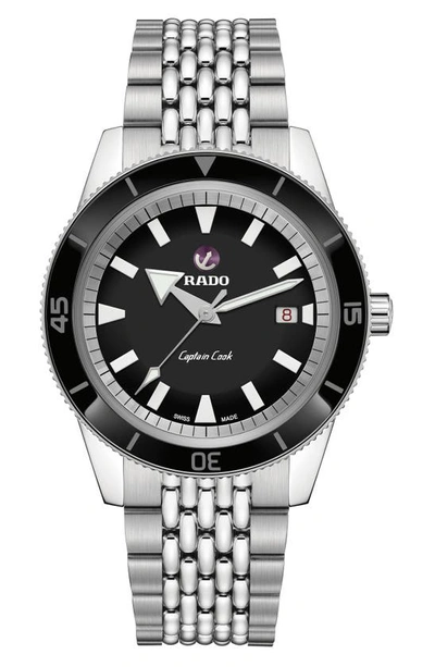 Shop Rado Hyperchrome Captain Cook Automatic Bracelet Watch, 42mm In Silver/ Black