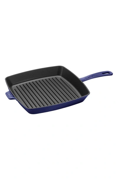 Shop Staub 12-inch Square Enameled Cast Iron Grill Pan In Dark Blue