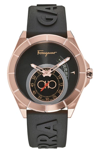 Shop Ferragamo Urban Silicon Strap Watch, 43mm In Black/ Rose Gold