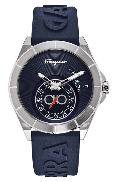Shop Ferragamo Urban Silicon Strap Watch, 43mm In Blue/ Silver