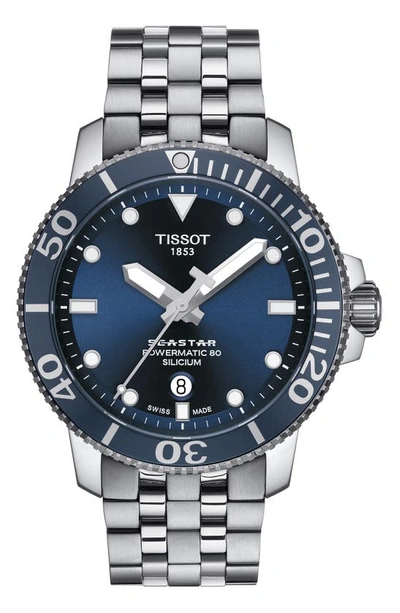 Shop Tissot Seastar 1000 Powermatic 80 Bracelet Watch, 43mm In Silver/ Blue