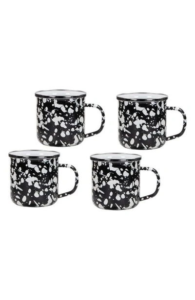 Shop Golden Rabbit Enamelware Set Of 4 Enameled Mugs In Black Swirl