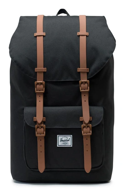 Shop Herschel Supply Co Little America Backpack In Black/ Saddle Brown
