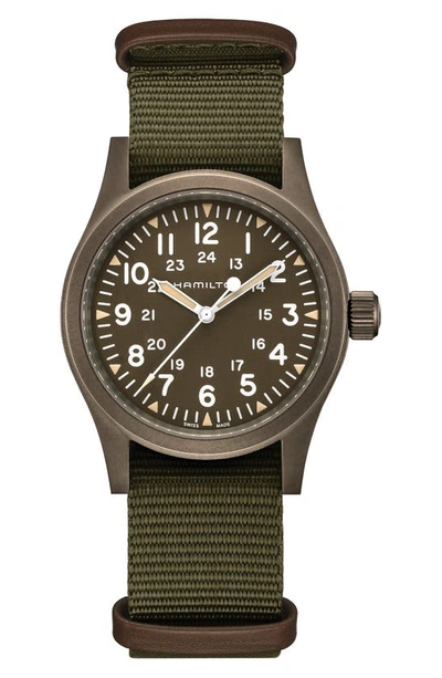 Shop Hamilton Khaki Field Mechanical Nato Strap Watch, 38mm In Green