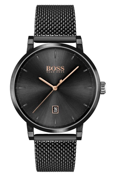 Shop Hugo Boss Confidence Mesh Strap Watch, 43mm In Black