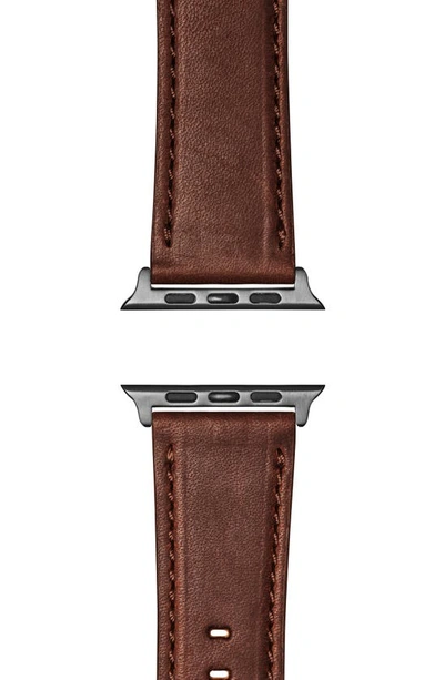 Shop Shinola Grizzly Leather 21mm Apple Watch® Watchband In Cattail Brown/ Space Grey Pla