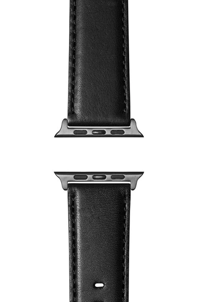 Shop Shinola Aniline Leather 21mm Apple Watch® Watchband In Black/ Space Grey Plating