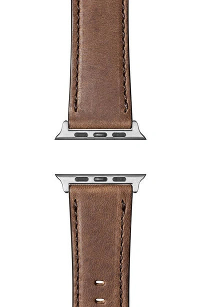 Shop Shinola Grizzly Leather 21mm Apple Watch® Watchband In British Tan/ Silver Plating