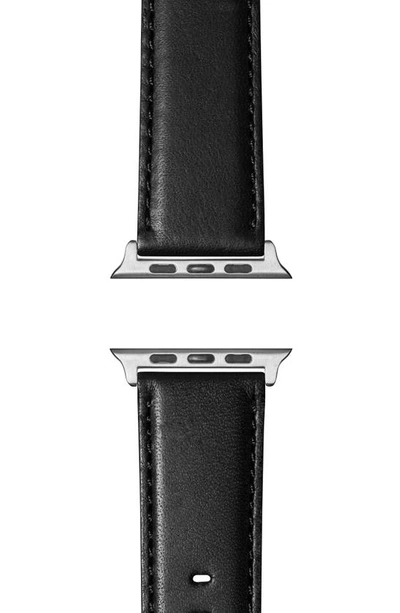 Shop Shinola Aniline Leather 21mm Apple Watch® Watchband In Black/ Silver Plating