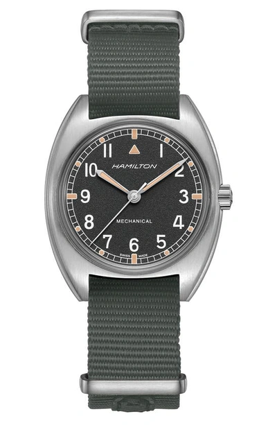 Shop Hamilton Khaki Aviator Pilot Pioneer Nato Strap Watch, 36mm X 33mm In Grey/ Black/ Silver