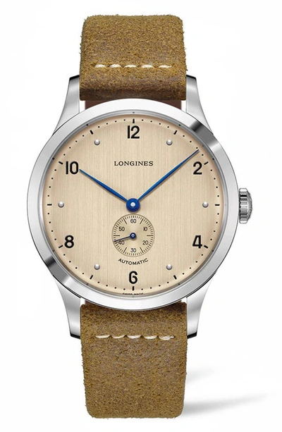 Shop Longines Heritage 1945 Leather Strap Watch, 40mm In Brown/ Copper/ Silver