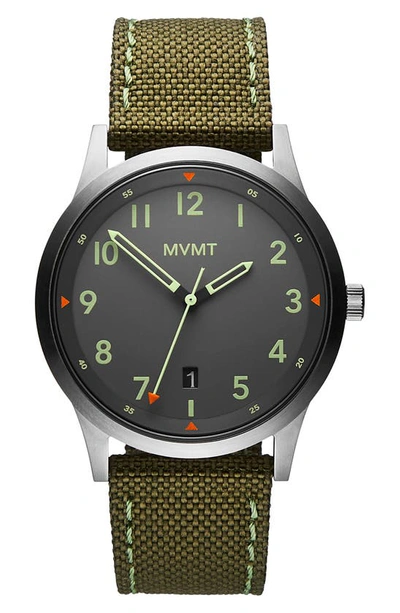 Shop Mvmt Field Canvas Strap Watch, 41mm In Green/ Light Grey/ Silver