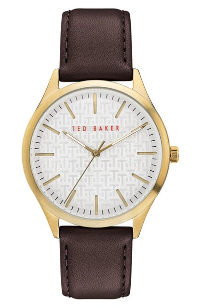 Shop Ted Baker Manhatt Leather Strap Watch, 40mm In Brown/ Silver/ Gold