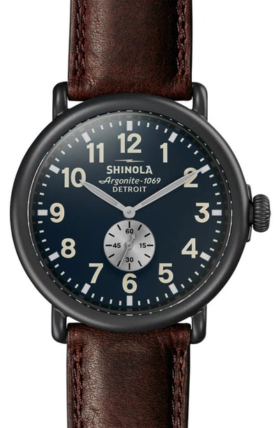 Shop Shinola The Runwell Leather Strap Watch, 47mm In Cattail/ Midnight/ Gunmetal