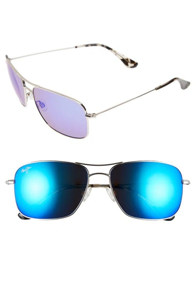 Shop Maui Jim Wiki Wiki 59mm Polarized Aviator Sunglasses In Silver/ Blue Hawaii