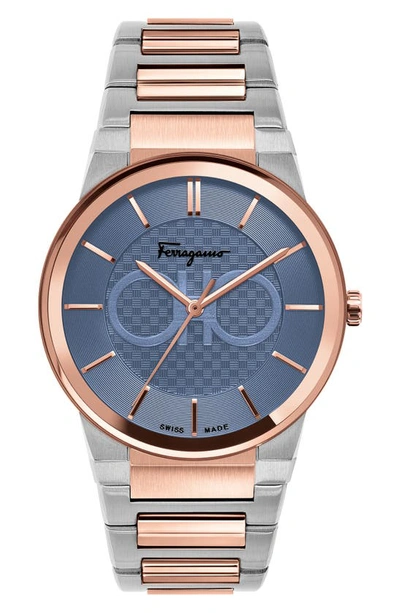 Shop Ferragamo Sapphire Bracelet Watch, 41mm In Silver/ Blue/ Rose Gold