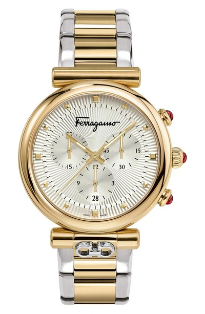 Shop Ferragamo Ora Chronograph Bracelet Watch, 40mm In Silver/ Gold