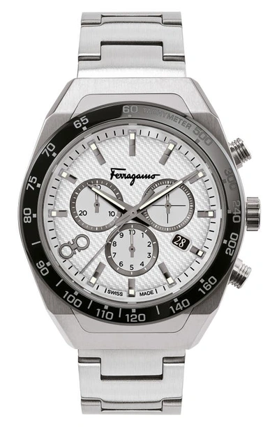 Shop Ferragamo Salvatore  Slx Chronograph Bracelet Watch In Silver/ Black