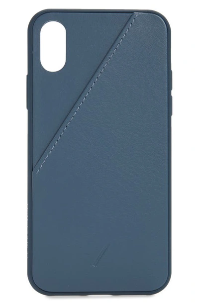 Shop Native Union Leather Card Iphone Xs Max Case In Navy
