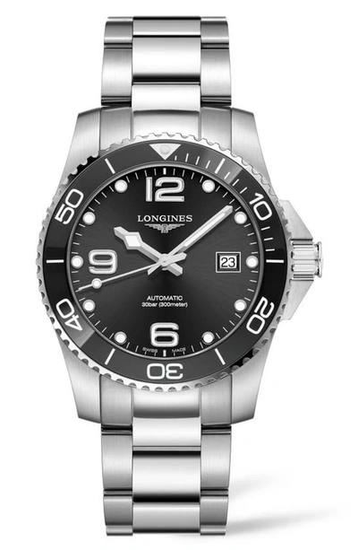 Shop Longines Hydroconquest Automatic Bracelet Watch, 41mm In Silver/ Black/ Silver