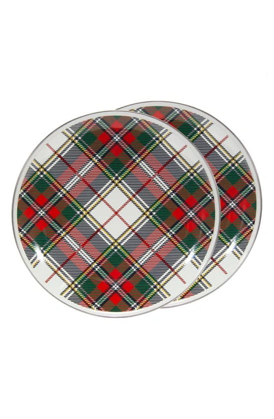 Shop Golden Rabbit Enamelware Highland Plaid Set Of 2 Charger Plates In White