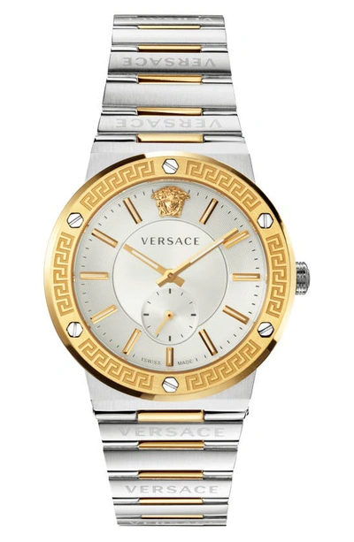 Shop Versace Greca Logo Bracelet Watch, 41mm In Silver/ Gold