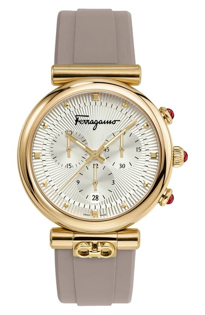 Shop Ferragamo Ora Chronograph Rubber Strap Watch, 40mm In Grey/ Silver/ Gold