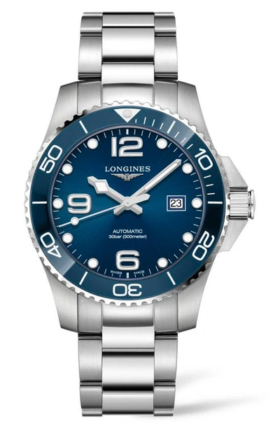 Shop Longines Hydroconquest Automatic Bracelet Watch, 43mm In Silver/ Blue/ Silver