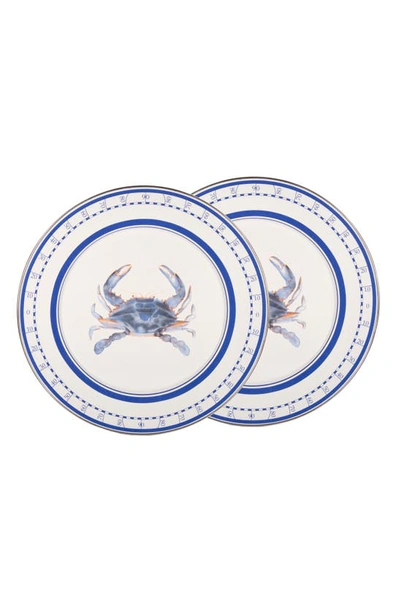 Shop Golden Rabbit Enamelware Blue Crab Set Of 2 Chargers In White