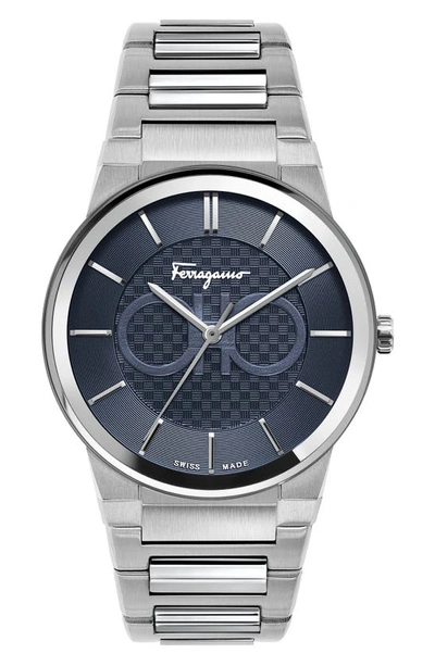 Shop Ferragamo Salvatore  Sapphire Bracelet Watch, 41mm In Silver/ Blue/ Silver