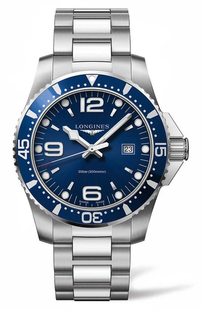 Shop Longines Hydroconquest Bracelet Watch, 44mm In Silver/ Blue