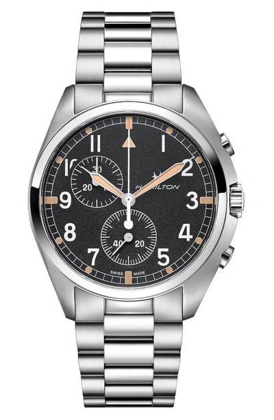 Shop Hamilton Khaki Aviation Pilot Chronograph Bracelet Watch, 41mm In Silver/ Black/ Silver