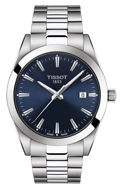 Shop Tissot T-classic Gentleman Bracelet Watch, 40mm In Grey/ Blue/ Silver
