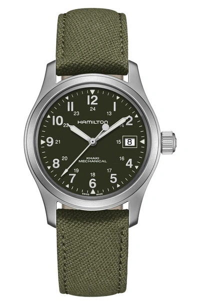 Shop Hamilton Khaki Field Canvas Strap Watch, 40mm In Green/ Silver