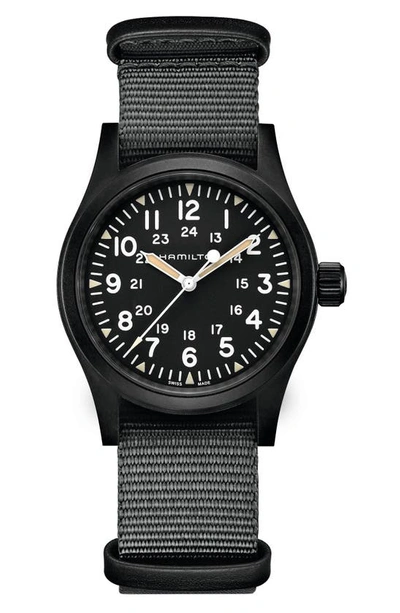 Shop Hamilton Khaki Field Nato Strap Watch, 38mm In Grey/ Silver