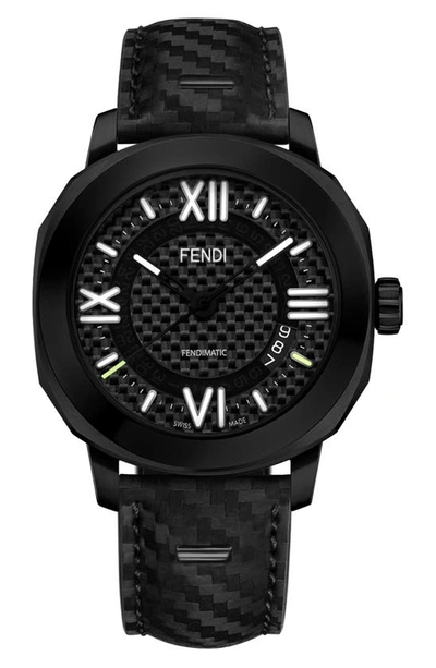 Shop Fendi Selleria Leather Strap Watch, 42mm In Black