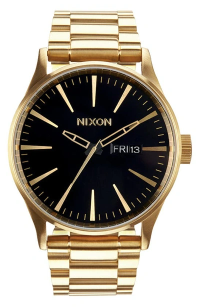 Shop Nixon Sentry Bracelet Watch, 42mm In Gold/ Black
